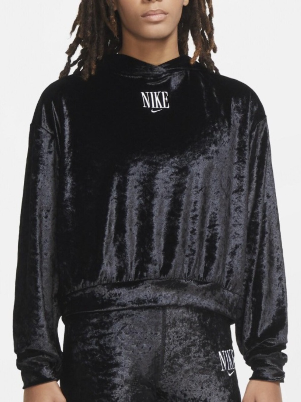 Nike Velour Velvet Hoodie in Black White Size XS